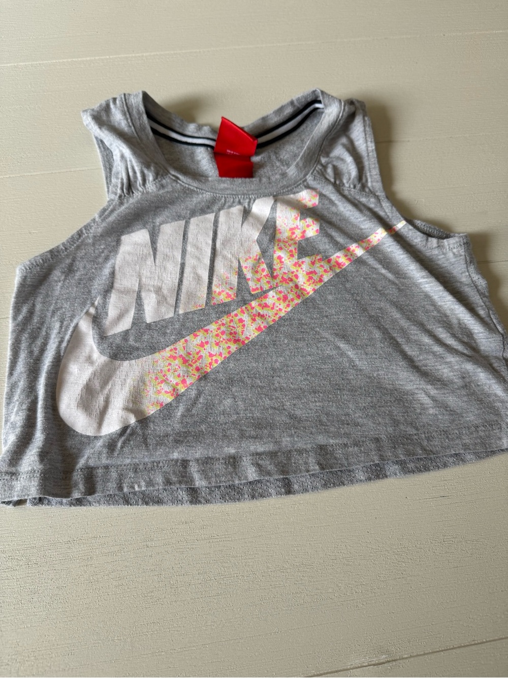 Nike Grey Cropped Tank Top with Pink Floral Swoosh